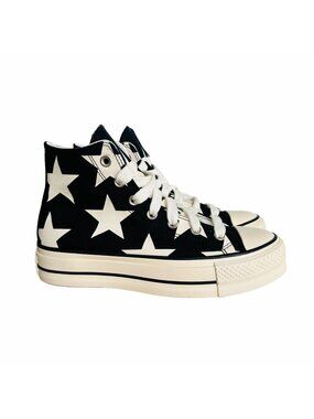 ✨Converse Women Shoes 8.5 Ctas Lift Platform Hi Large Stars Black Beige A09903C
